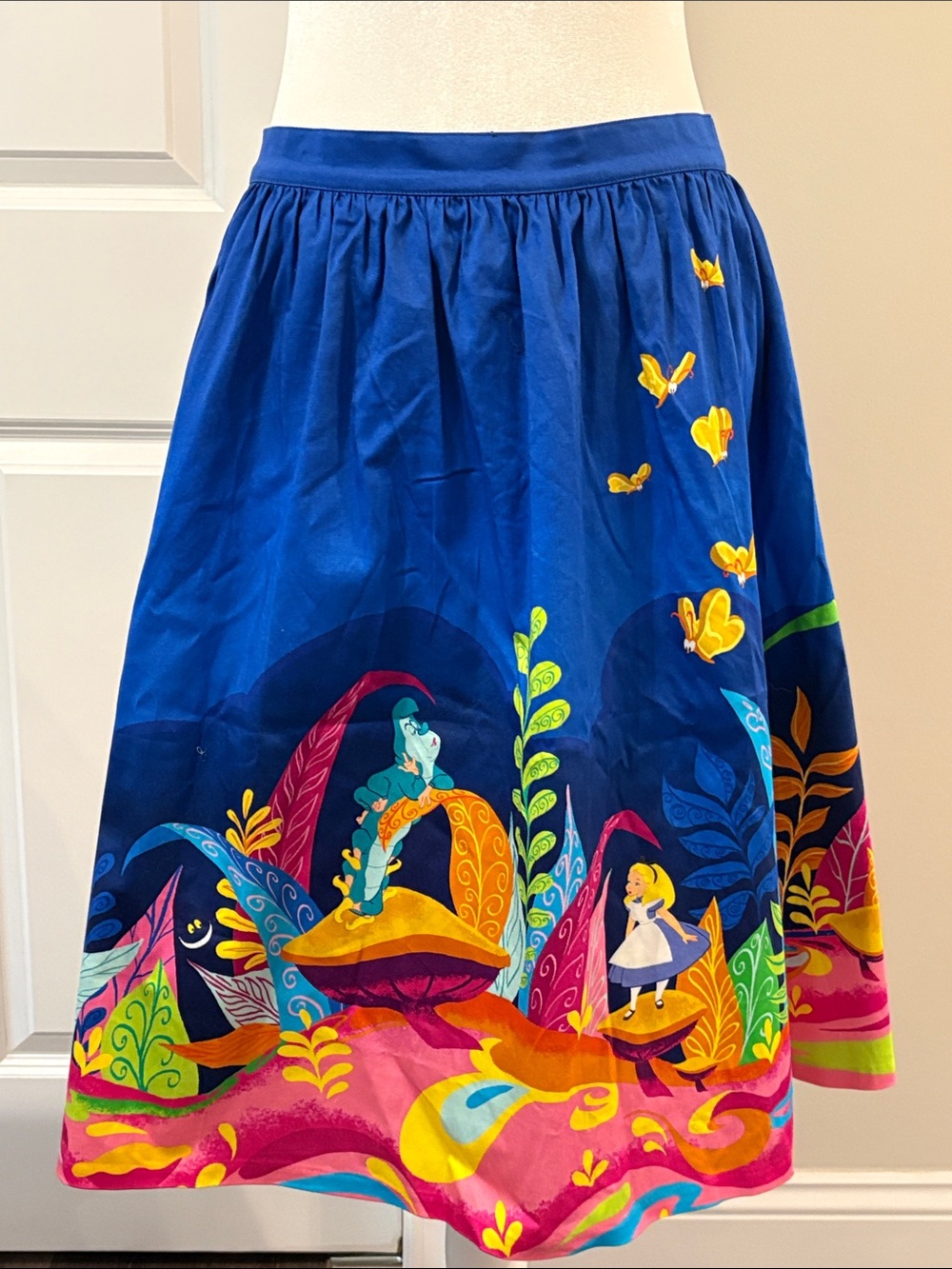 Loungefly Stitch Shoppe Blues Circle Skirt with Colorful Alice in Wonderland
